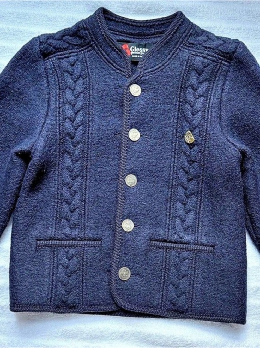 Giesswein Boys Cable Knit Jacket in Navy Blue